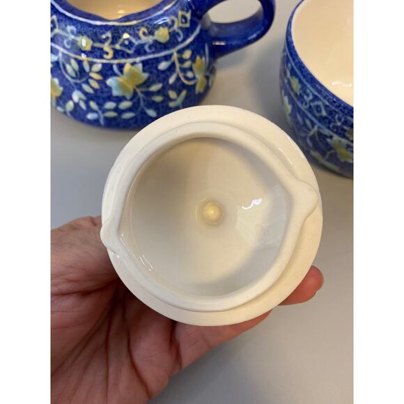 World Market Tea For One Blue Floral Ceramic Teapot/Cup Combo Stackable - Picture 9 of 14